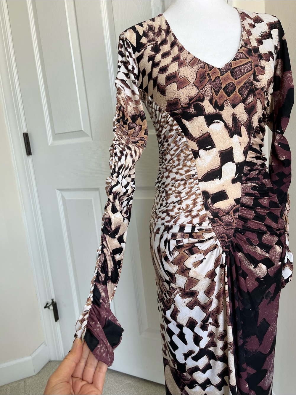 Vintage Vtg Roberto Cavalli FW 2003 Y2K Brown White Animal Print Midi Dress XS - Picture 6 of 11